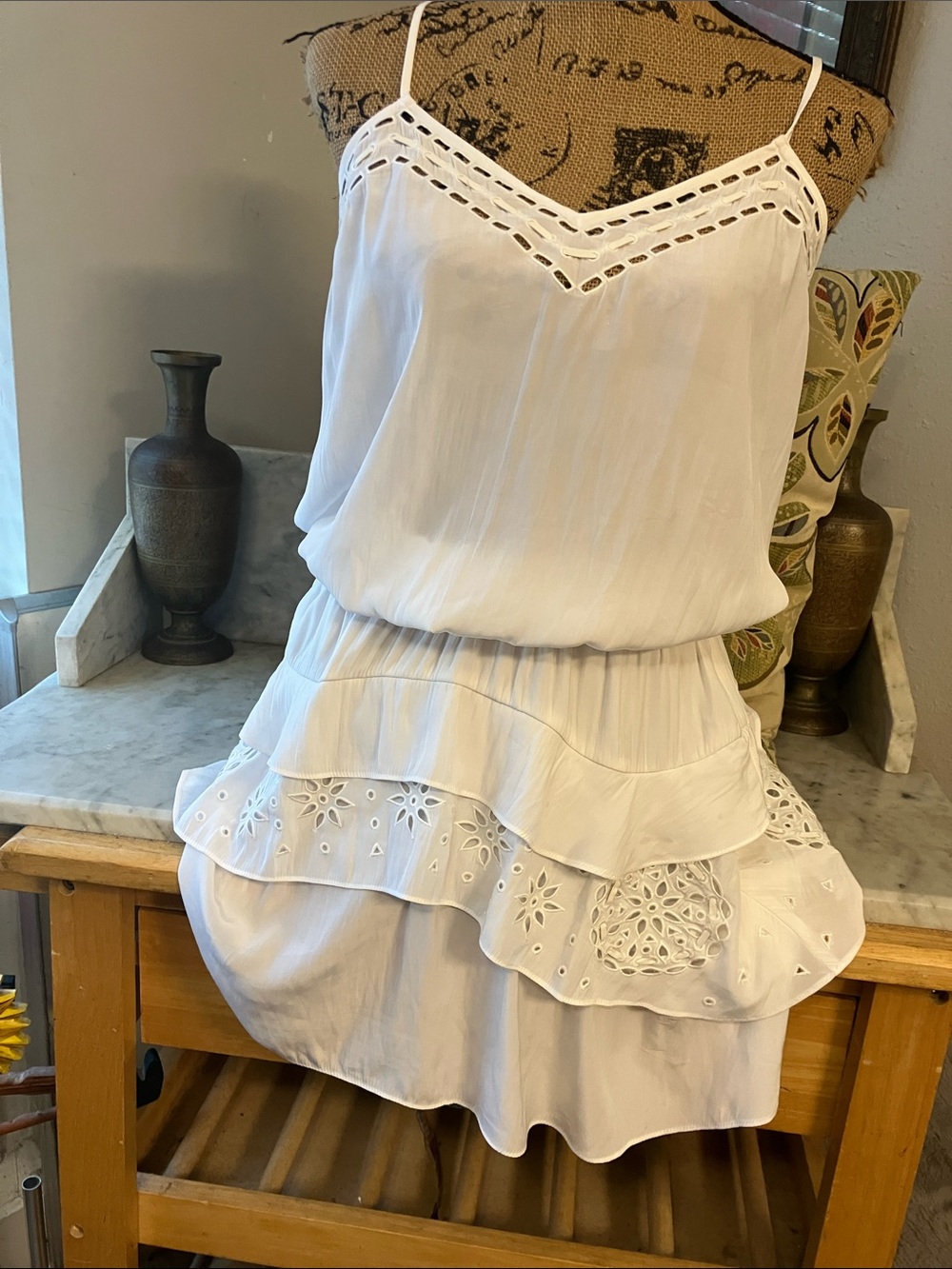 Ramy Brook White Eyelet Tiered Mini Dress